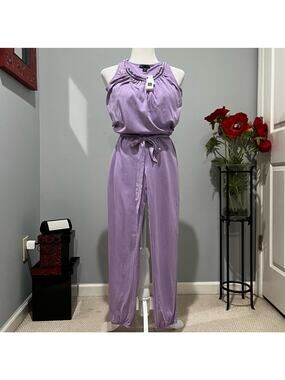 NEW Gap Kids Cotton Modal Glam Beaded Belted Romper Jumpsuit Orchid XXL NWT